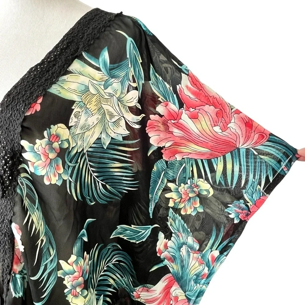 Royal Paisley Tropical Floral Kimono Swimsuit Cover-up Size OSFM